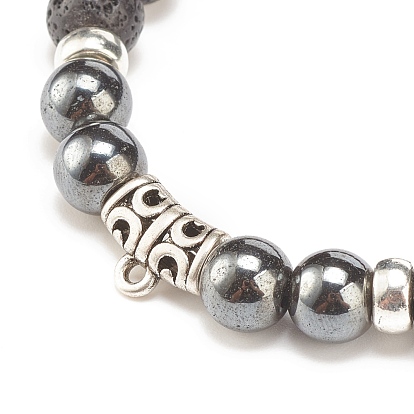 Bracelet extensible en pierre de lave naturelle et hématite synthétique avec tube en alliage perlé, bijoux de pierres précieuses d'huile essentielle pour les femmes