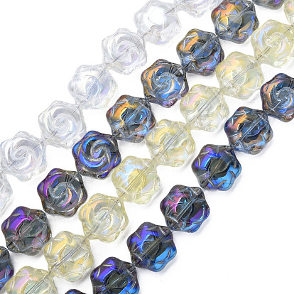 Electroplate Transparent Glass Beads Strands, Flower