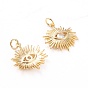Brass Micro Pave Clear Cubic Zirconia Pendants, with Jump Rings, Long-Lasting Plated, Eye, Real 18K Gold Plated