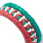 4Pcs 4 Style Polymer Clay Heishi Surfer Stretch Bracelets Set, Acrylic Word Preppy Bracelets for Christmas