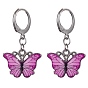 Platinum Alloy Enamel Dangle Leverback Earrings, Butterfly