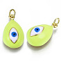 Real 16K Gold Plated Brass Enamel Pendants, with Jump Ring, Cadmium Free & Nickel Free & Lead Free, Teardrop with Evil Eye