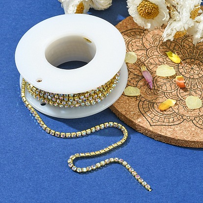 Cadenas de strass rhinestone de bronce, cadena de la taza del rhinestone, con carrete, dorado