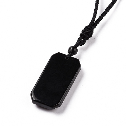 Adjustable Natural Mixed Gemstone Rectangle Pendant Necklace with Nylon Cord for Women