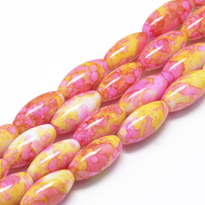 Baking Painted Glass Beads Strands, Swirl Glass Beads, Oval
