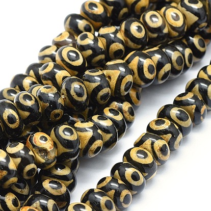 Tibetan Style dZi Beads Strands, Natural Agate Beads, Dyed & Heated, Rondelle