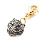 Brass Micro Pave Cubic Zirconia Pendants, with Lobster Claw Clasps, Leopard Head