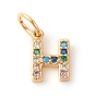 Brass Micro Pave Colorful Cubic Zirconia Charms, Letters, Golden
