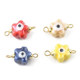 Evil Eye Porcelain Ceramic Connector Charms, Star Links with Synthetic Hematite Bead and Golden Plated 304 Stainless Steel Double Loops