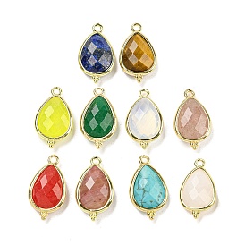 Gemstone Faceted Pendants, Rack Plating Golden Plated Brass Teardrop Charms