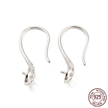 925 Sterling Silver Hoop Earring Findings, for Half Drilled Baroque Pearl Beads