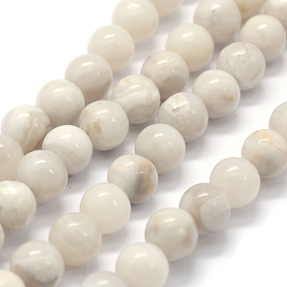 Brins de perles d'agate folles blanches naturelles, ronde