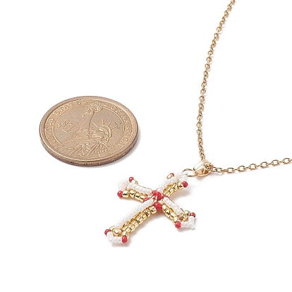 Ожерелье с подвеской в виде креста из японского бисера, золотые украшения 304 из нержавеющей стали для женщин