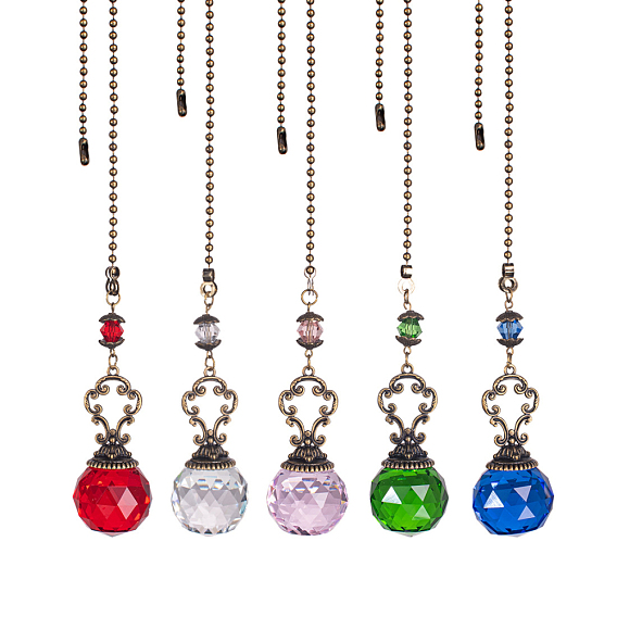 Faceted Glass Round Big Pendant Decorations, with Tibetan Style Alloy Findings