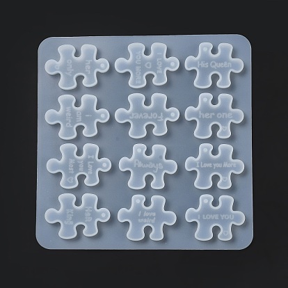DIY Quote Couple Pendant Silicone Molds, Resin Casting Molds, for UV Resin, Epoxy Resin Jewelry Making, Puzzle Pice/Geometrical Shape