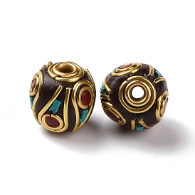 Perles Indonésiennes manuelles, avec les accessoires en laiton, Or antique, rondelle