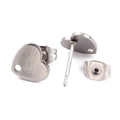 Ion Plating(IP) Heart Shape 304 Stainless Steel Stud Earring Findings, with Earring Backs 0.8mm Pin, for Jewelry Making