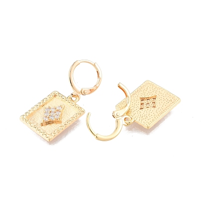 Clear Cubic Zirconia Rectangle Dangle Leverback Earrings, Brass Jewelry for Women, Cadmium Free & Nickel Free & Lead Free