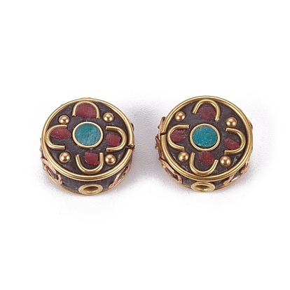 Handmade Indonesia Beads, with Brass Findings, Flat Round