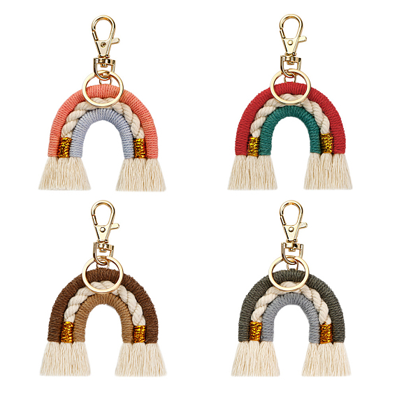 Macrame Weaving Cotton Rainbow Keychain, Boho Tassel Charms Keychain