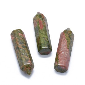 Natural Unakite Pointed Beads, Healing Stones, Reiki Energy Balancing Meditation Therapy Wand, No Hole/Undrilled, For Wire Wrapped Pendant Making, Bullet