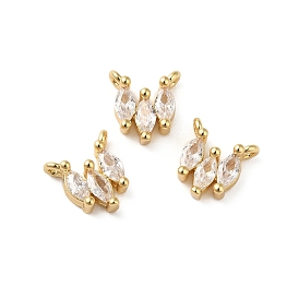 Rack Plating Brass Pave Cubic Zirconia V-shaped Charms, Lead Free & Cadmium Free, Real 18K Gold Plated, Long-Lasting Plated
