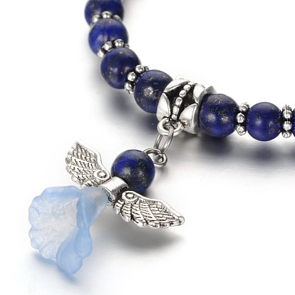Bracelets de charme en acrylique avec perles en pierres précieuses, avec des perles en alliage de style tibétain, belle robe de mariée ange dangle