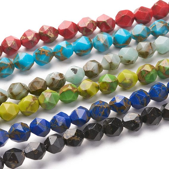 Perles de turquoise ligne or synthétique, étoiles coupées perles rondes, facette, teint