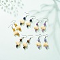 Natural Gemstone & Resin Elephant Dangle Earrings, 316 Surgical Stainless Steel Jewelry for Women