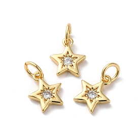 Rack Plating Brass Micro Pave Clear Cubic Zirconia Charms, with Jump Ring, Lead Free & Cadmium Free, Star Charm