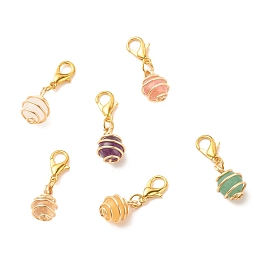 Round Gemstone Spiral Bead Cage Pendant Decorations, Lobster Clasp Charms, for Keychain, Purse, Backpack Ornament