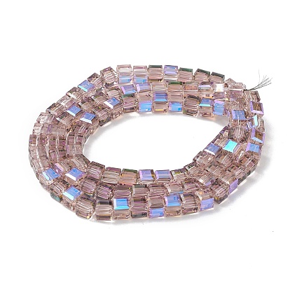 Transparent Electroplate Glass Beads Strands, Faceted, Cube, AB Color Plated