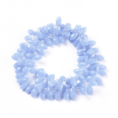 Glass Beads Strands, Top Drilled Beads, Imitation Jade Glass, Faceted, Teardrop
