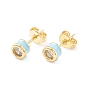 Column Cubic Zirconia Stud Earrings with Enamel, Real 18K Gold Plated Brass Earrings for Women, Cadmium Free & Nickel Free & Lead Free