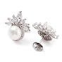 Cubic Zirconia Flower with Natural Pearl Stud Earrings, 925 Sterling Silver Earrings for Women