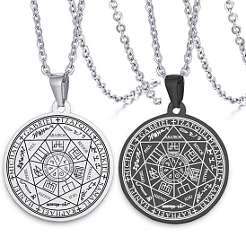 Colliers avec pendentif tétragramme en acier inoxydable pour hommes, plat et circulaire avec étoile de david