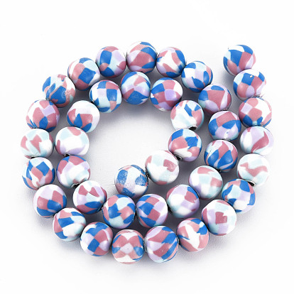 Handmade Polymer Clay Beads Strands, for DIY Jewelry Crafts Supplies, Round