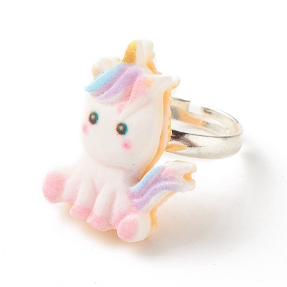 Resin 3D Unicorn Adjustable Rings, Cartoon Brass Finger Ring for Women