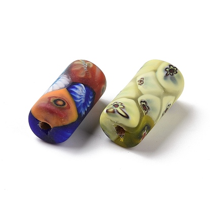 Perles opaques faites à la main au chalumeau, colonne avec motif de fleurs