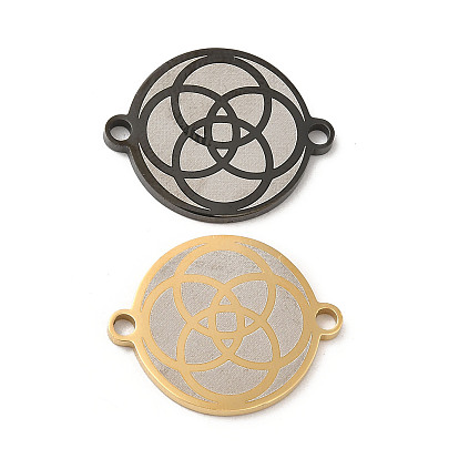 Placage ionique (ip) 304 breloques de connecteur en acier inoxydable, maillons plats ronds avec motif d'anneaux