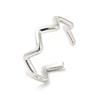 304 Stainless Steel Wave Open Cuff Ring for Women