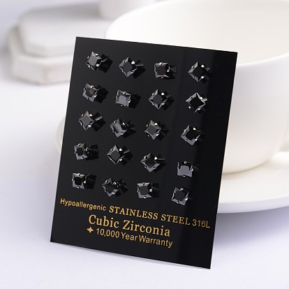 Квадратных серьги кубического циркония, с 304 штифтов из нержавеющей стали