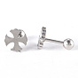 201 Stainless Steel Barbell Cartilage Earrings, Screw Back Earrings, with 304 Stainless Steel Pins, Cross