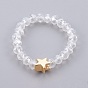 Electroplate Glass Beads Stretch Finger Rings, with Brass Finding, Star