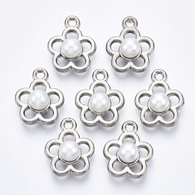 ABS Plastic Imitation Pearl Pendants, with UV Plating Acrylic Findings, Flower