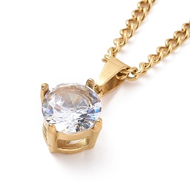 Ожерелье с кулоном из прозрачного кубического циркония, ионное покрытие (ip) 304 ювелирные изделия из нержавеющей стали для женщин