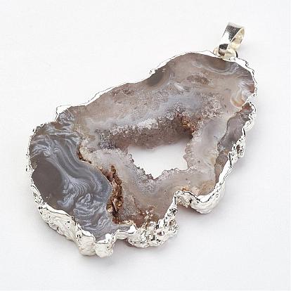 Натуральный Geode Агат подвески, с латунной фурнитурой , самородки