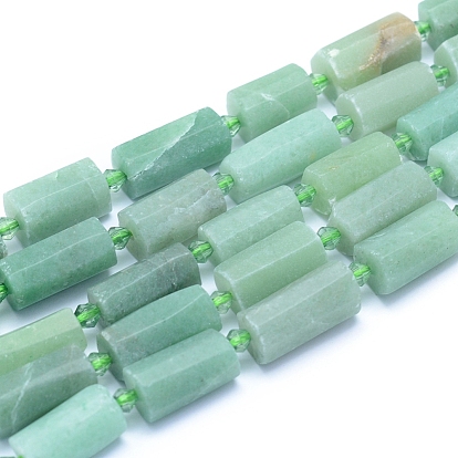 Frosted Natural Aventurine Beads Strands, Faceted, Column