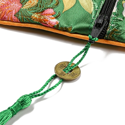Мешочки на молнии из ткани в китайском стиле с цветочным узором для хранения ювелирных изделий, квадратный подарочный футляр для украшений с кисточкой, для браслетов, Серьги, Кольца, случайный образец