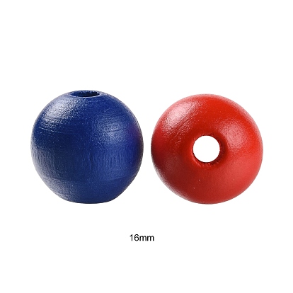 160 Pcs 4 Colors 4 July American Independence Day Painted Natural Wood Round Beads, Loose Beads for Jewelry Making and Home Decor, with Waterproof Vacuum Packing